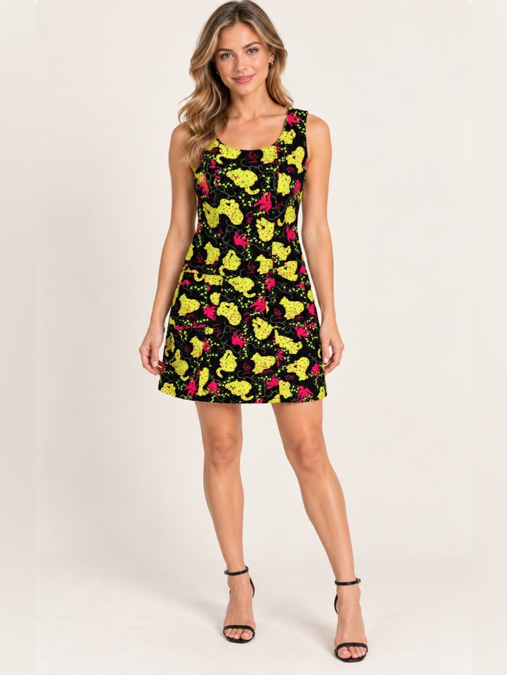 Vintage Lilly Pulitzer Shift Dress Neon Yellow Hot Pink Animal Print Size 8 Y2K